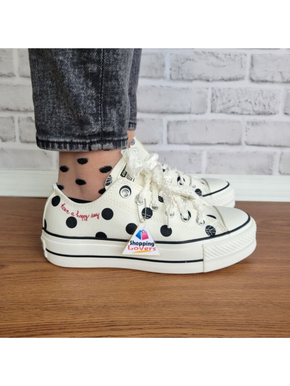 ❤️Chuck Taylor All Star Lift Platform Polka Dots 10 Women Shoes White A10689C❤️ - Picture 7 of 14